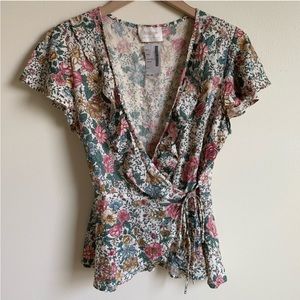 Auguste The Label Floral Ruffle Wrap Top